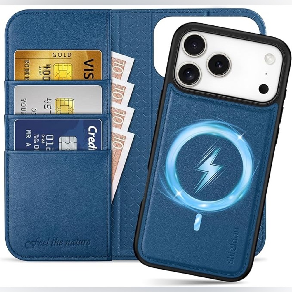 SHIELDON 2 in 1 iPhone 17 Pro Max 6.9-inch Folio Case Leather Royal Blue New